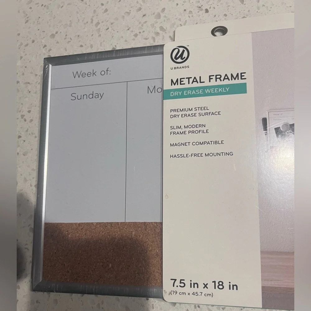 MEMO Board weekly Silver Metal Frame cork & notes 7.5” x 18” NEW Organizer